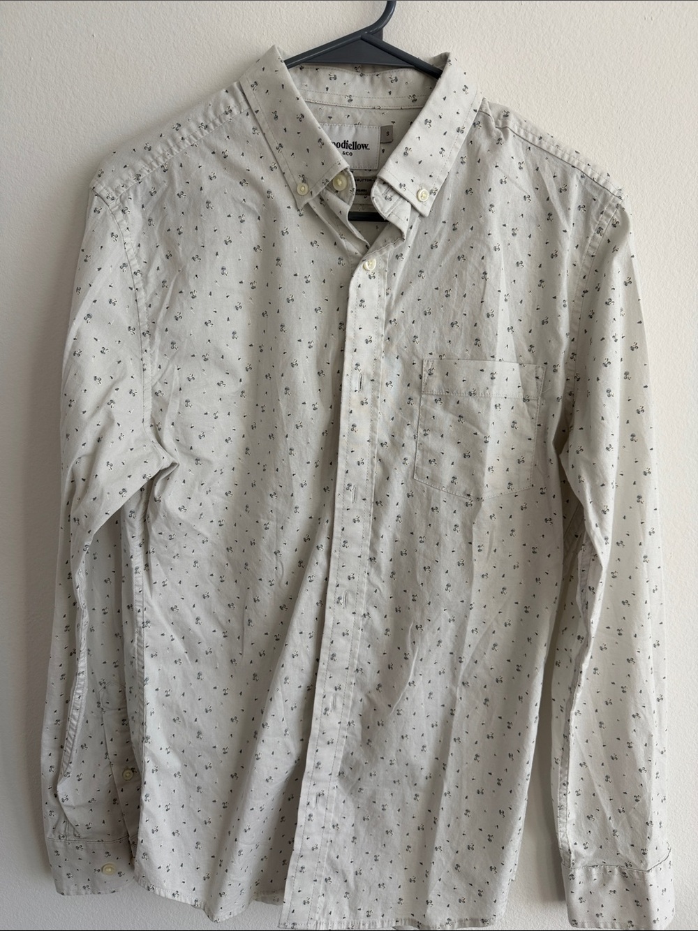 Goodfellow & Co Light Cream Button-Down Shirt with Tiny Black Print